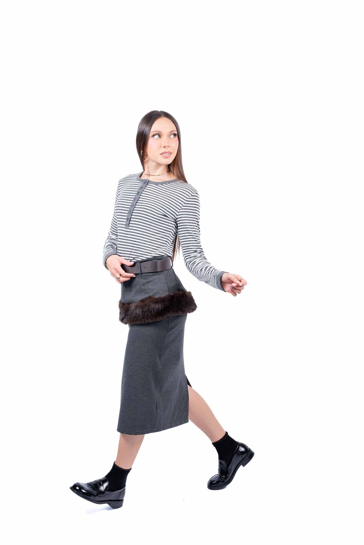 Maglia Henley a Righe Panna/Grigio donna Tensione in - 3