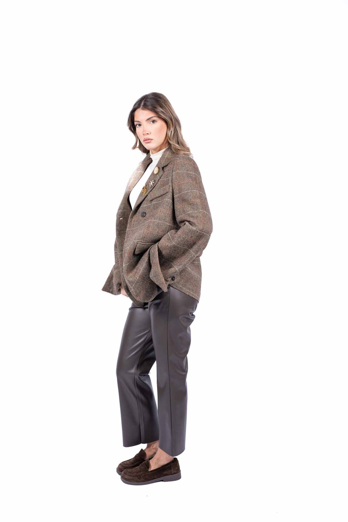 Pantaloni Straight Fit in Ecopelle Cioccolato donna Tensione in - 5