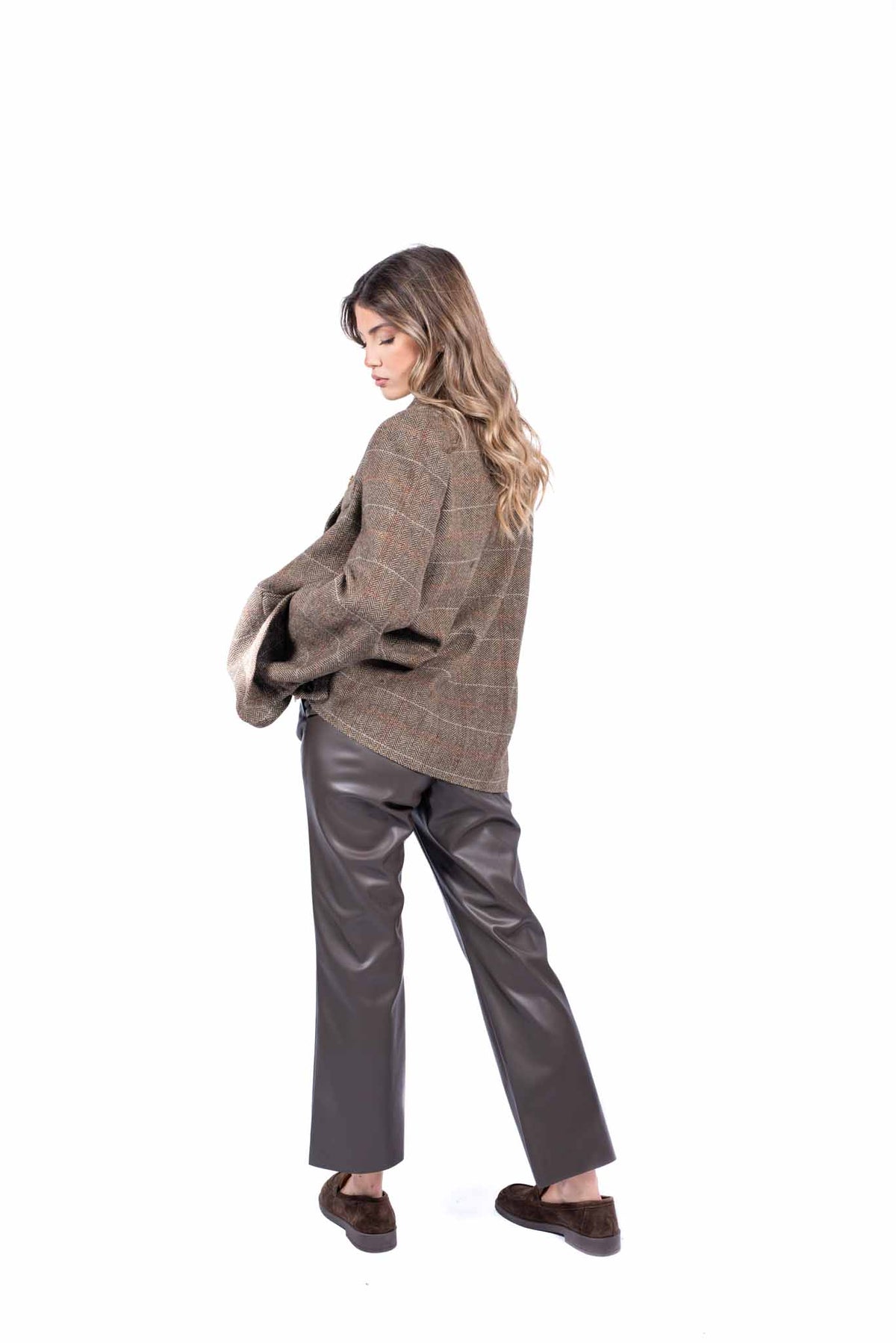 Blazer Oversize in Tweed Check Marrone con Applicazioni Jewel donna Tensione in - 3