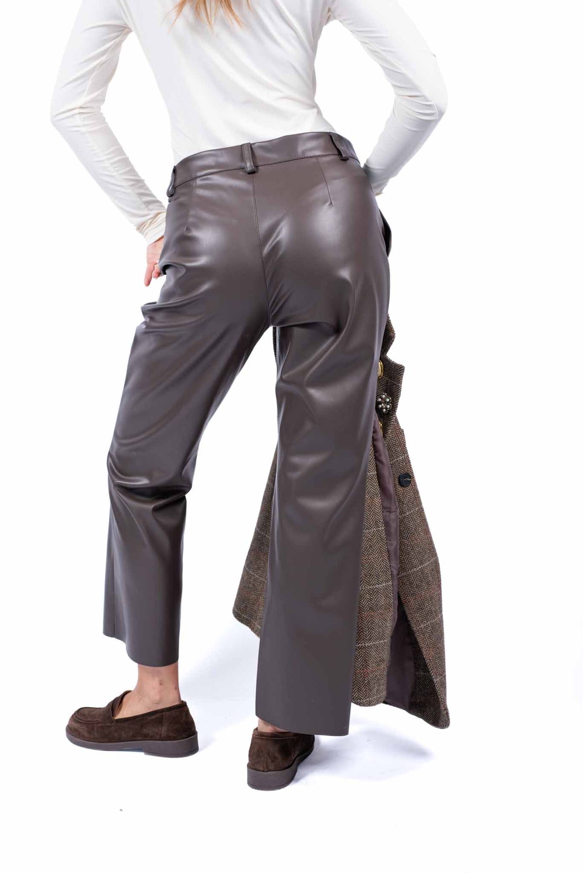 Pantaloni Straight Fit in Ecopelle Cioccolato donna Tensione in - 2