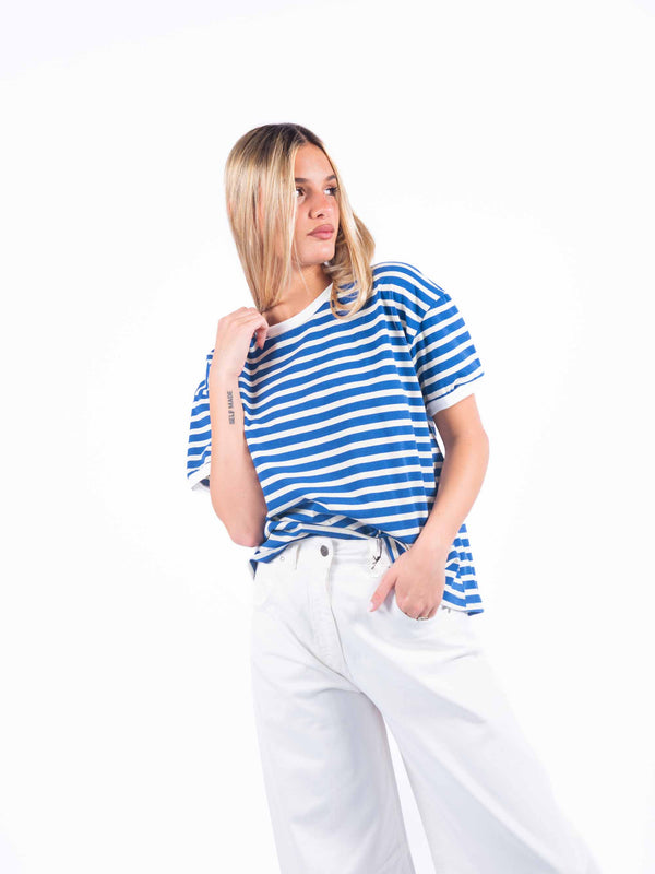 T-shirt a Righe Panna/Blu da donna Tensione in