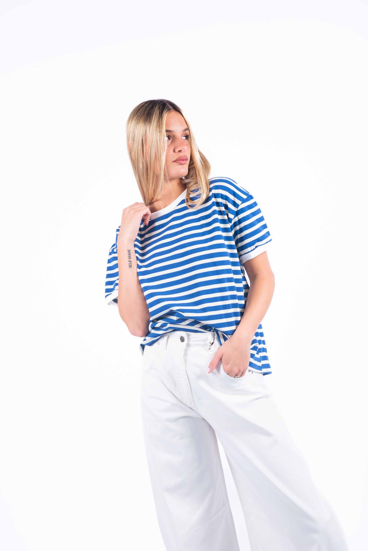 T-shirt a Righe Panna/Blu donna Tensione in - 1