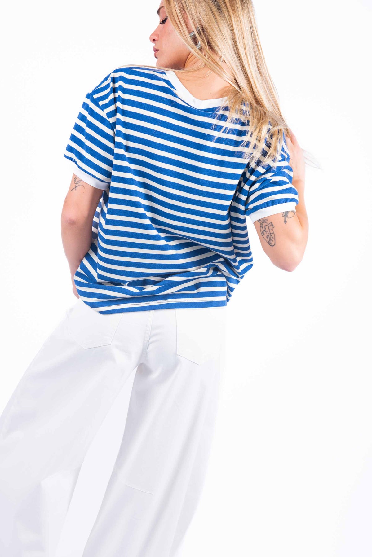 T-shirt a Righe Panna/Blu donna Tensione in - 2
