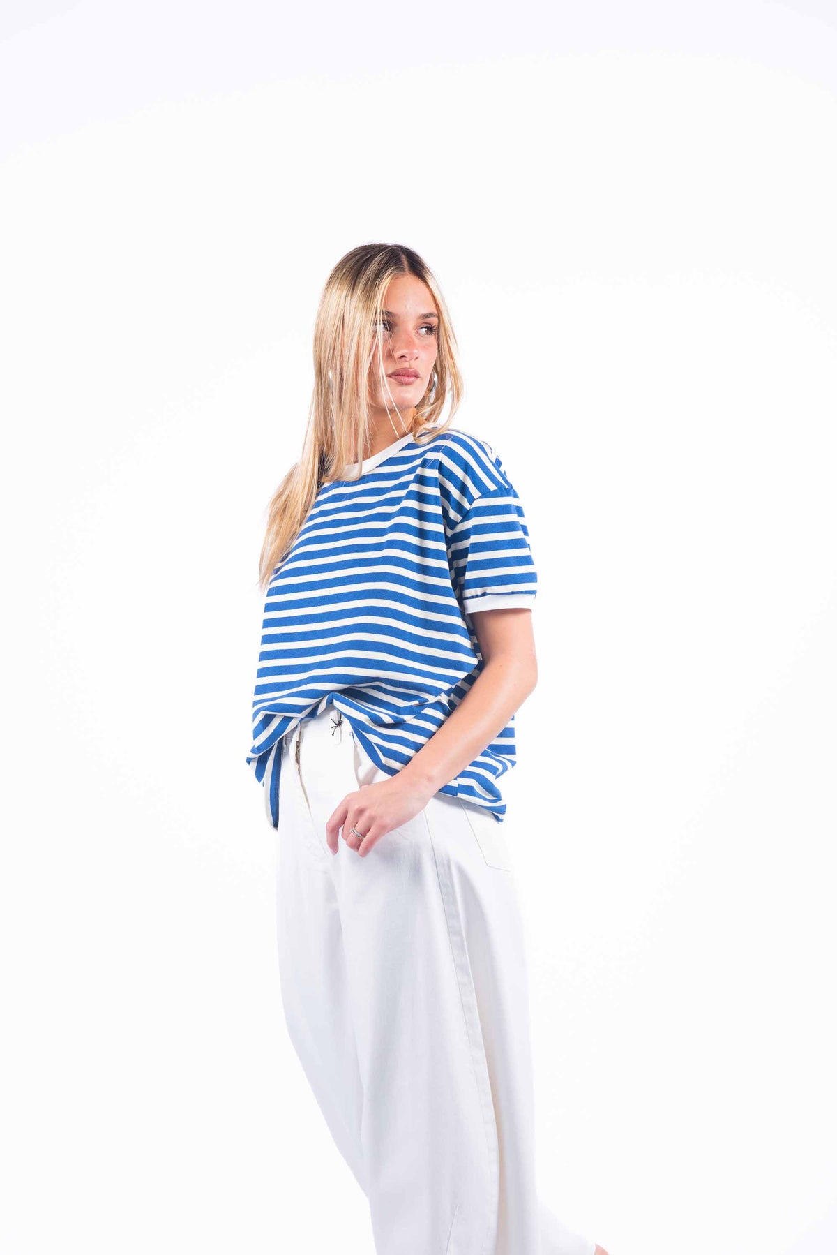 T-shirt a Righe Panna/Blu donna Tensione in - 5