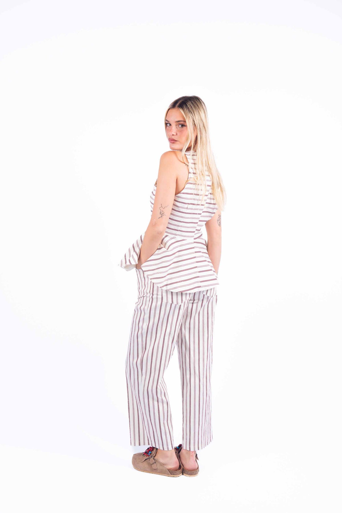 Pantaloni Rigati Panna donna Tensione in - 3