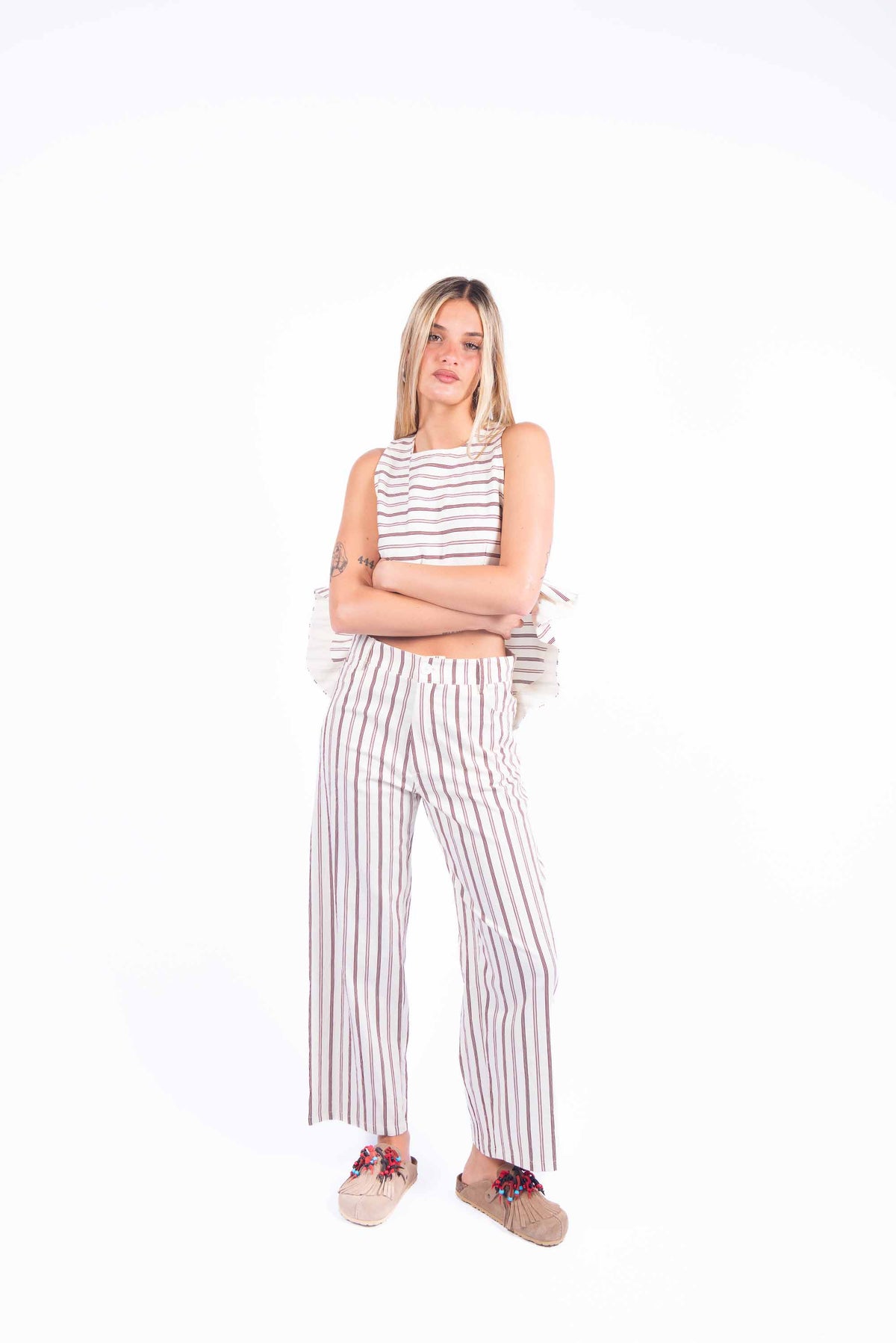 Pantaloni Rigati Panna donna Tensione in - 4