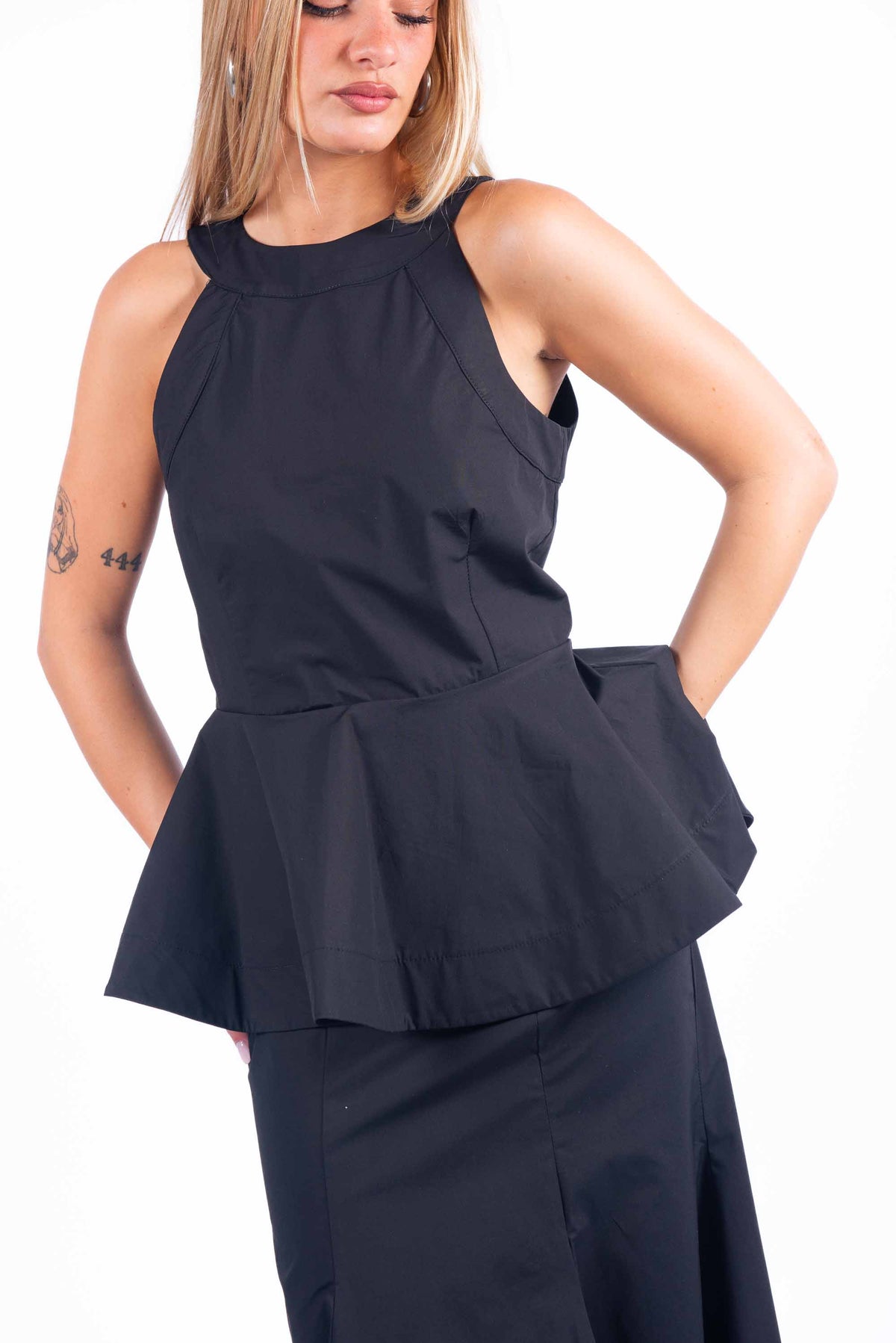 Top Peplo Halter Nero donna Tensione in - 1