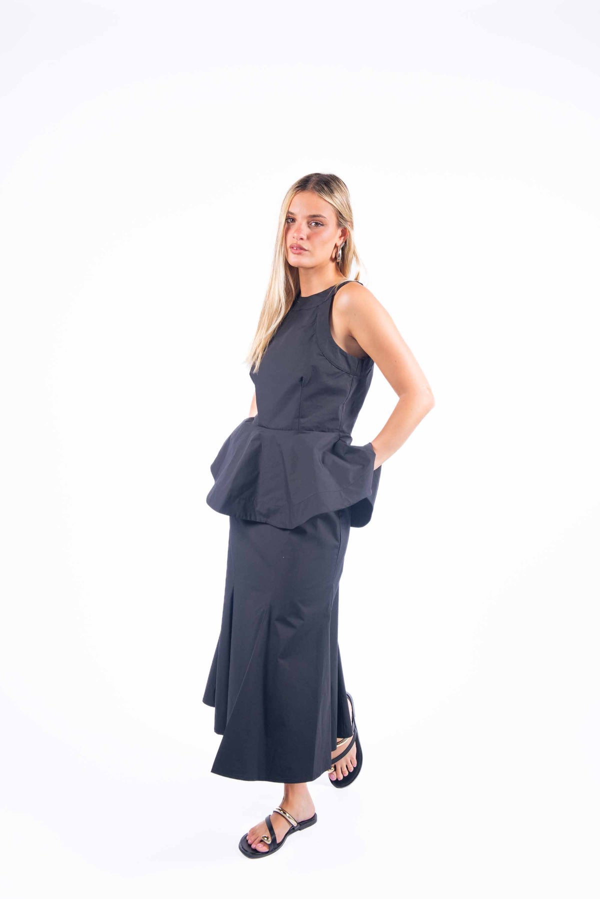 Gonna Midi Svasata Nera donna Tensione in - 6