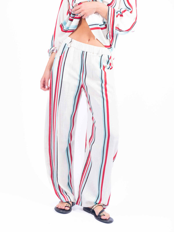 Pantaloni Misto Lino a Righe da donna Tensione in