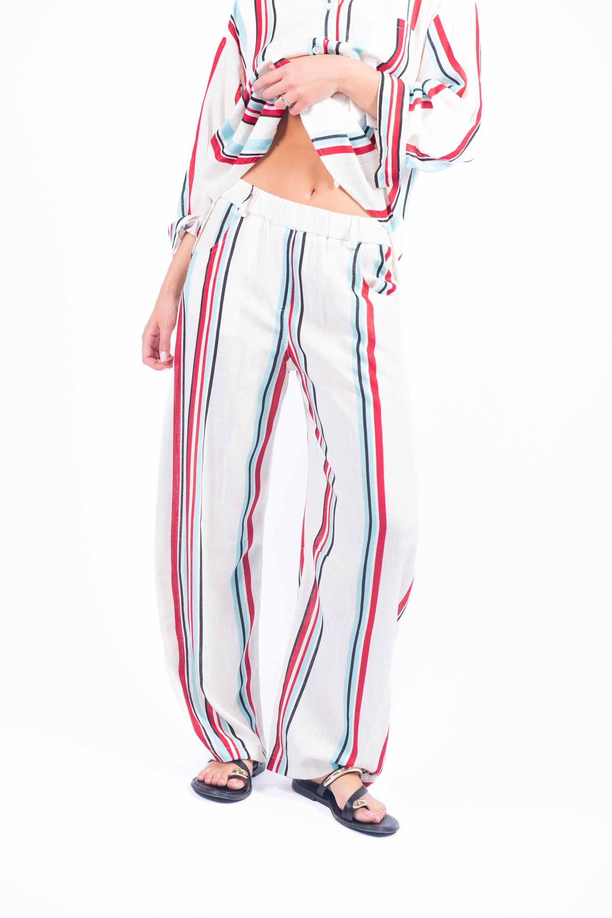 Pantaloni Misto Lino a Righe donna Tensione in - 1