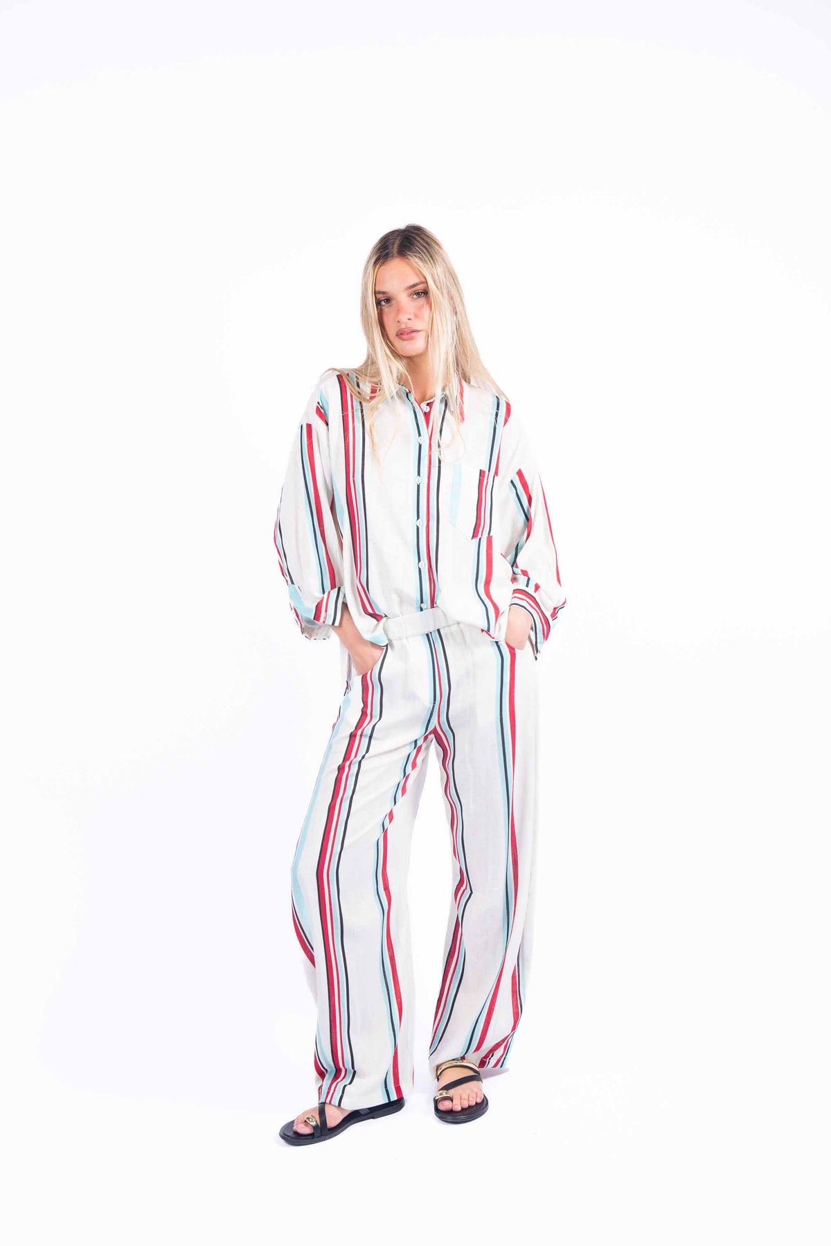 Pantaloni Misto Lino a Righe donna Tensione in - 3