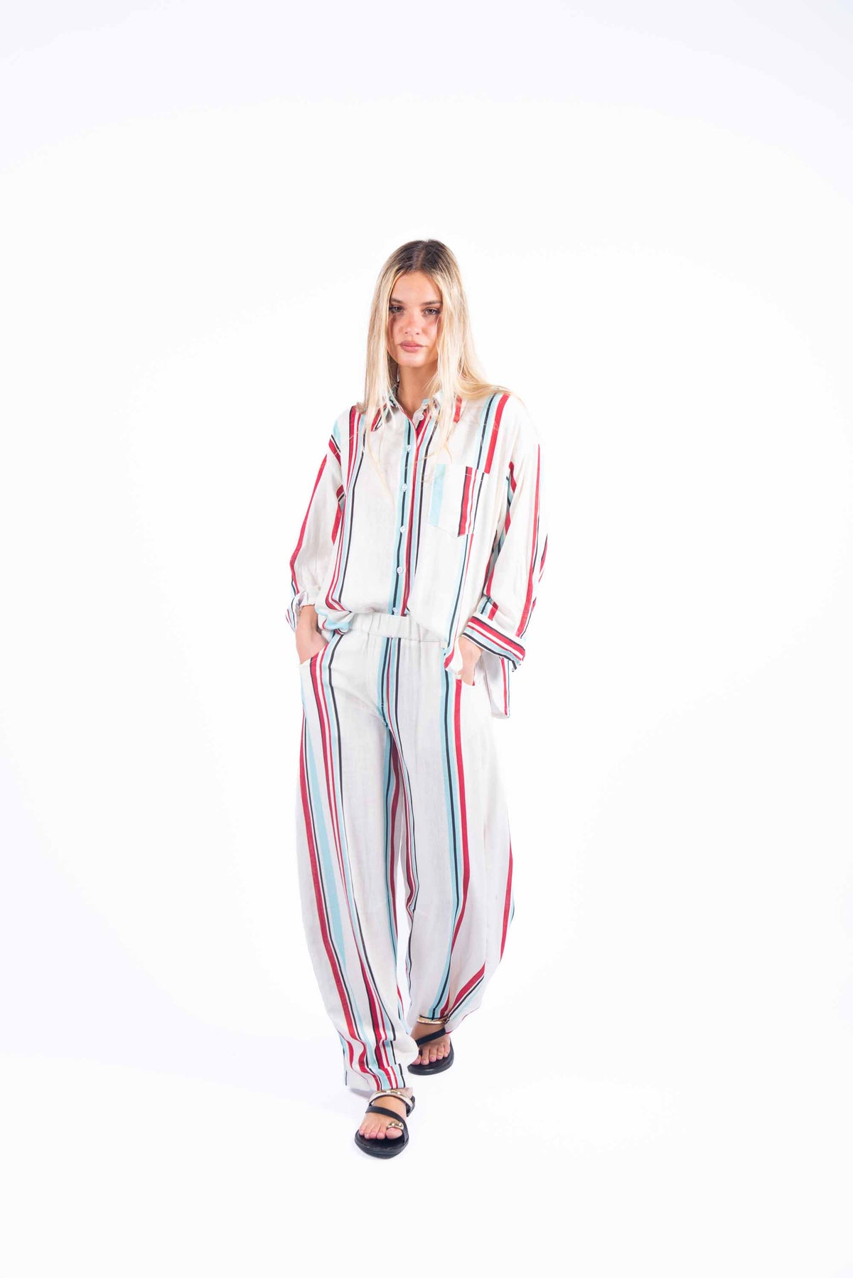 Pantaloni Misto Lino a Righe donna Tensione in - 6