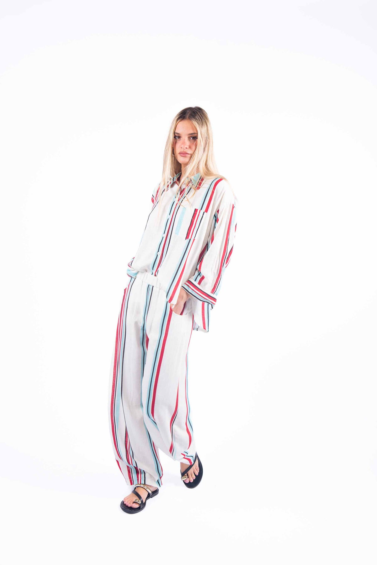 Pantaloni Misto Lino a Righe donna Tensione in - 5