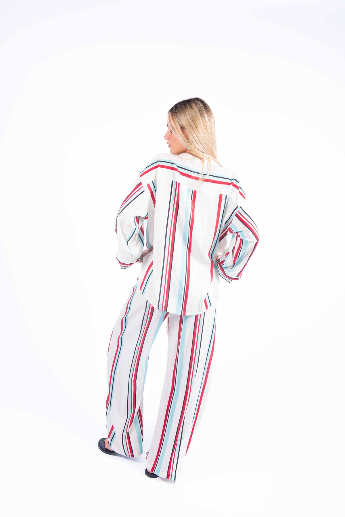 Pantaloni Misto Lino a Righe donna Tensione in - 4