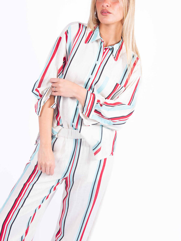 Camicia Misto Lino a Righe da donna Tensione in