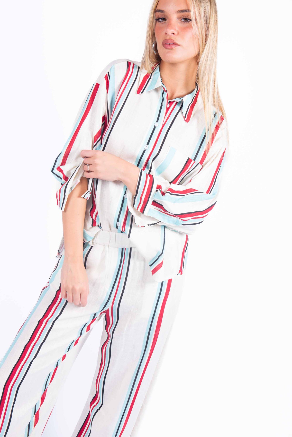 Camicia Misto Lino a Righe donna Tensione in - 1