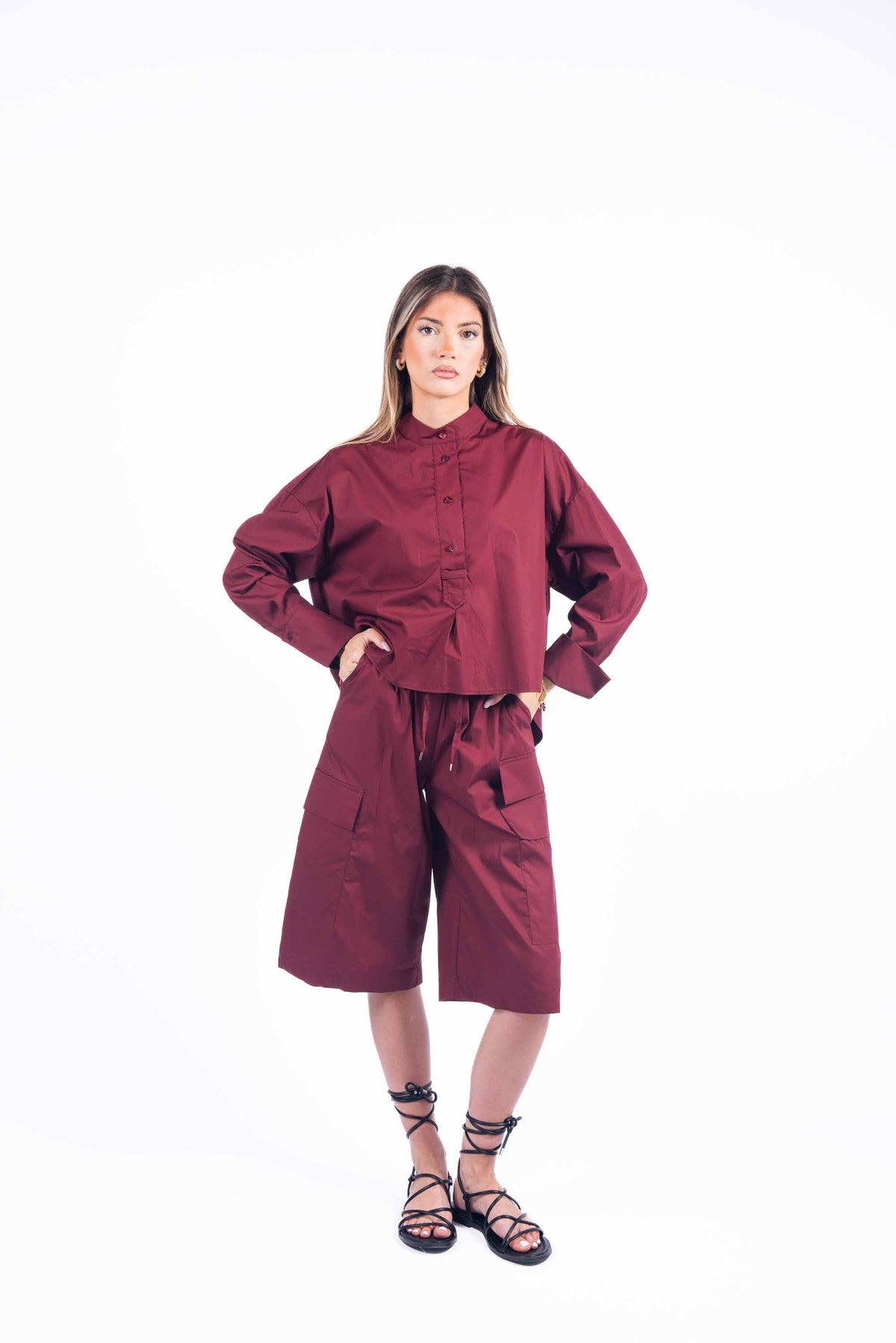 Camicia Crop Bordeaux donna Tensione in - 4