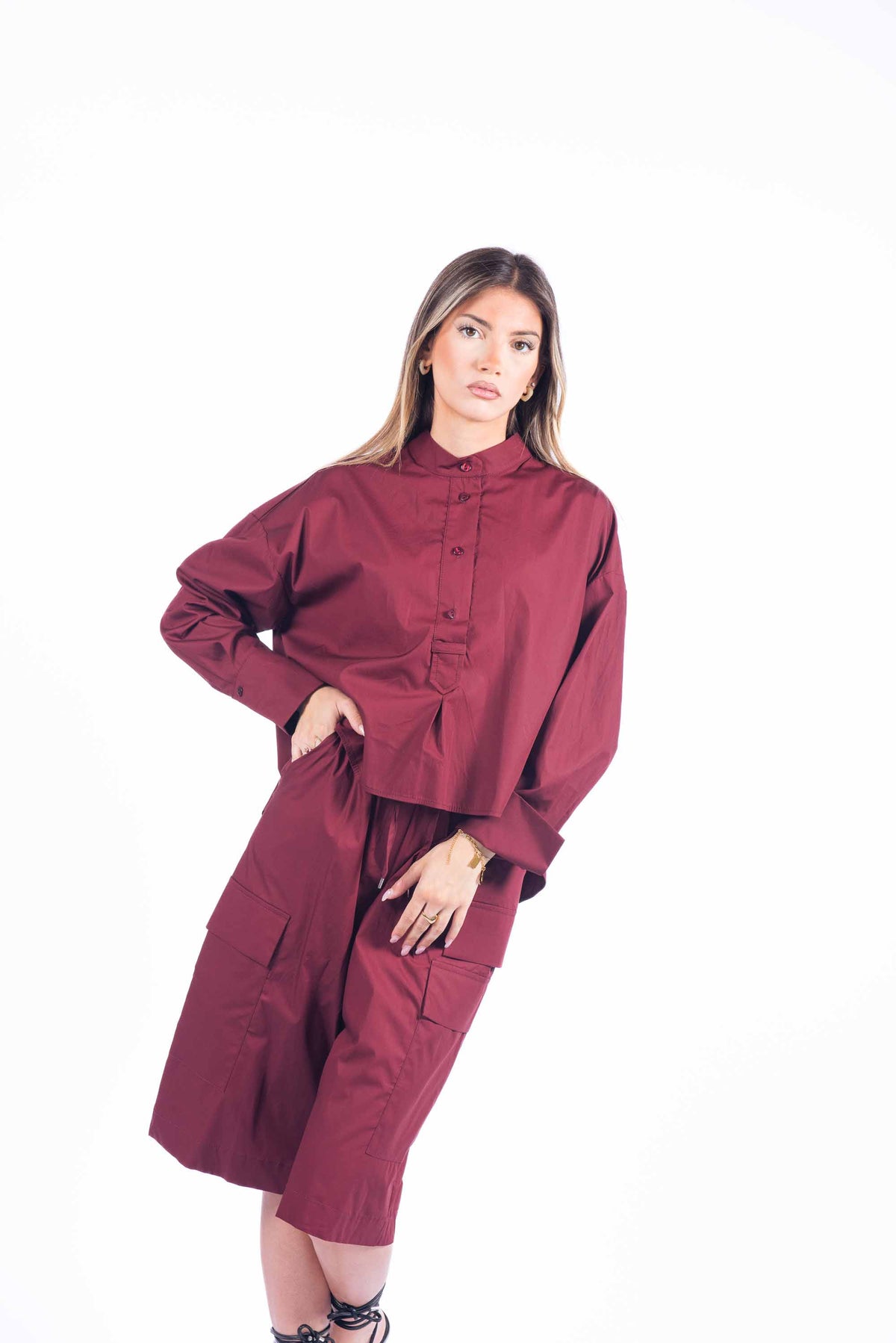 Camicia Crop Bordeaux donna Tensione in - 3