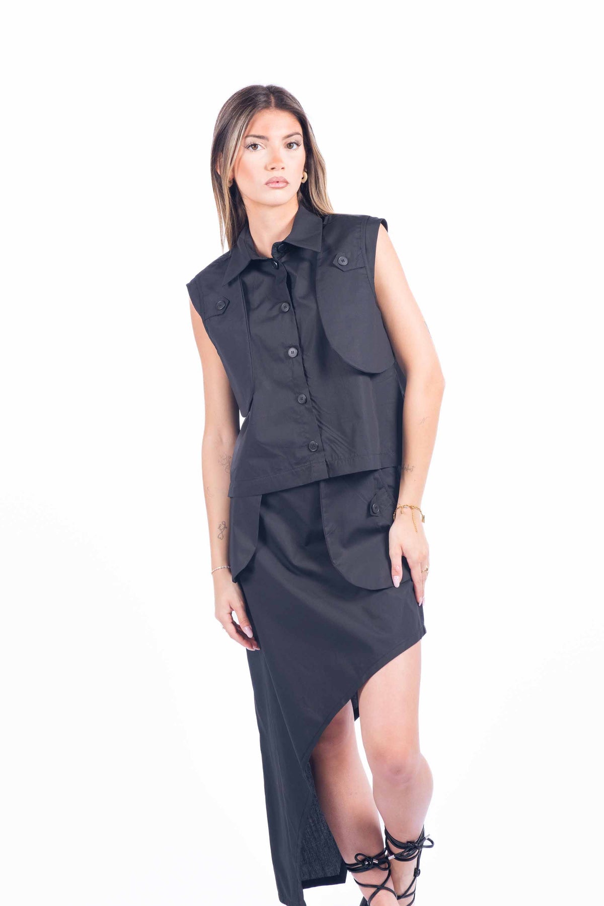 Camicia Smanicata Nera donna Tensione in - 3