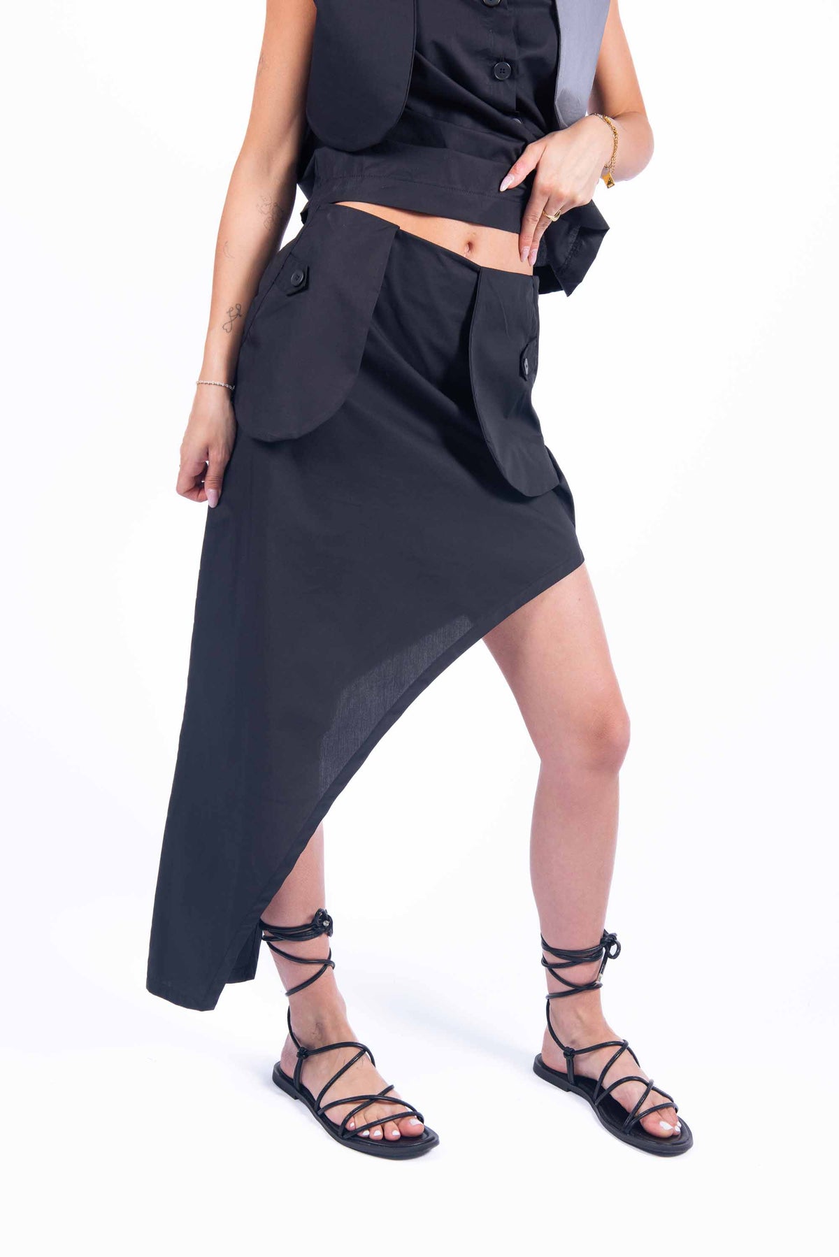 Gonna Asimmetrica Nera donna Tensione in - 4