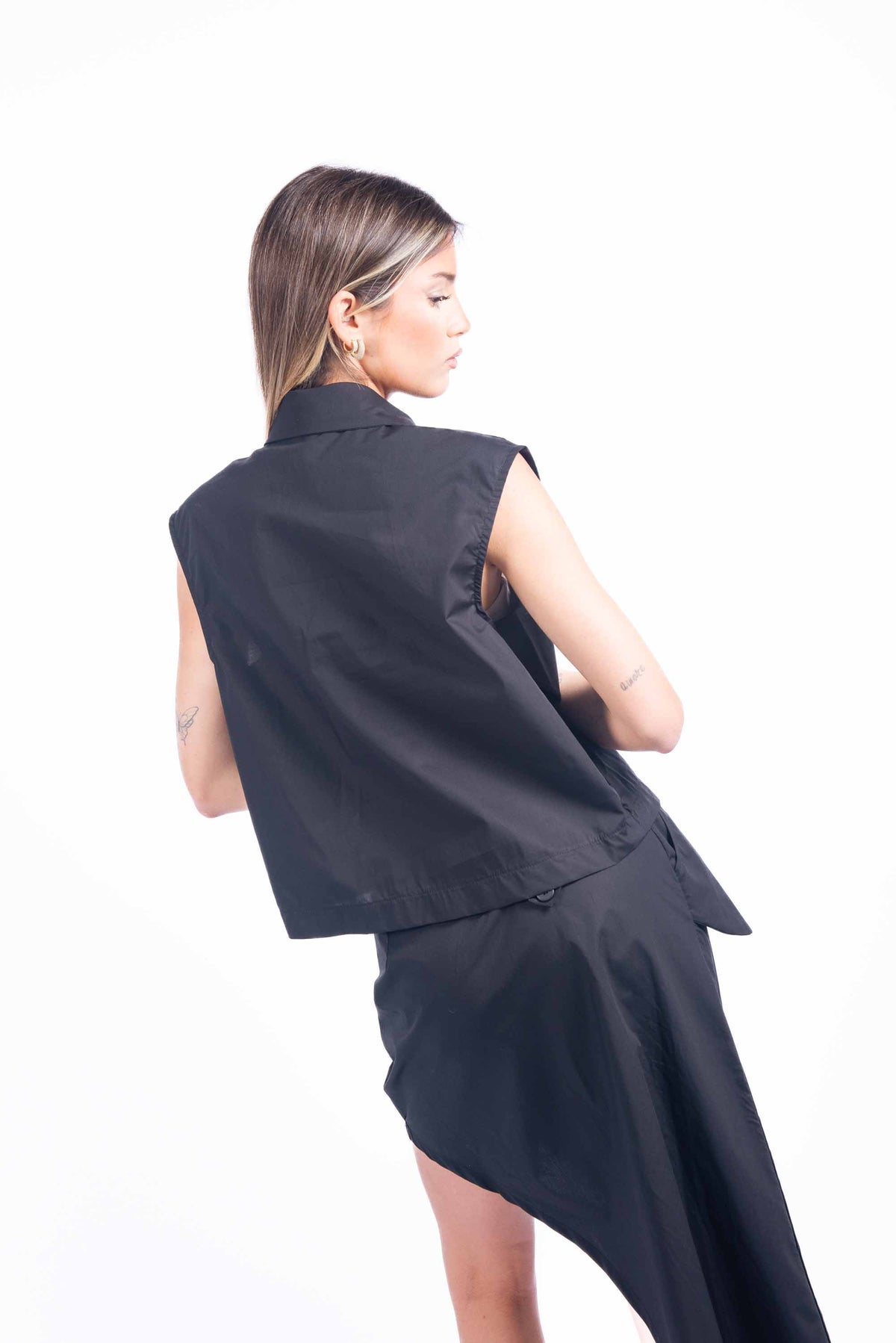 Camicia Smanicata Nera donna Tensione in - 5