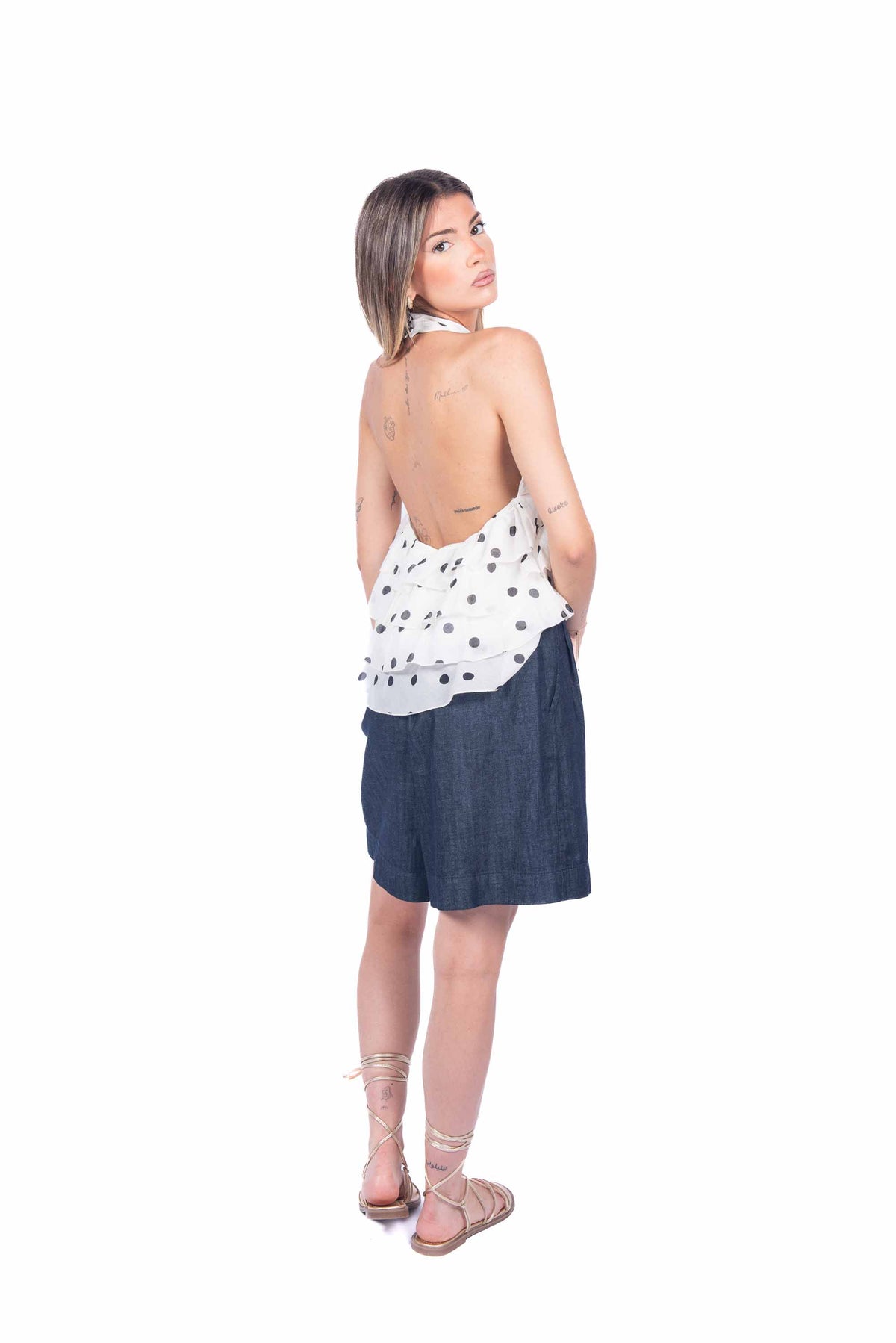 Bermuda in Chambray con Cintura donna Tensione in - 6