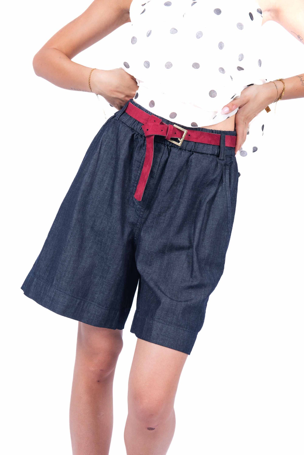 Bermuda in Chambray con Cintura donna Tensione in - 4
