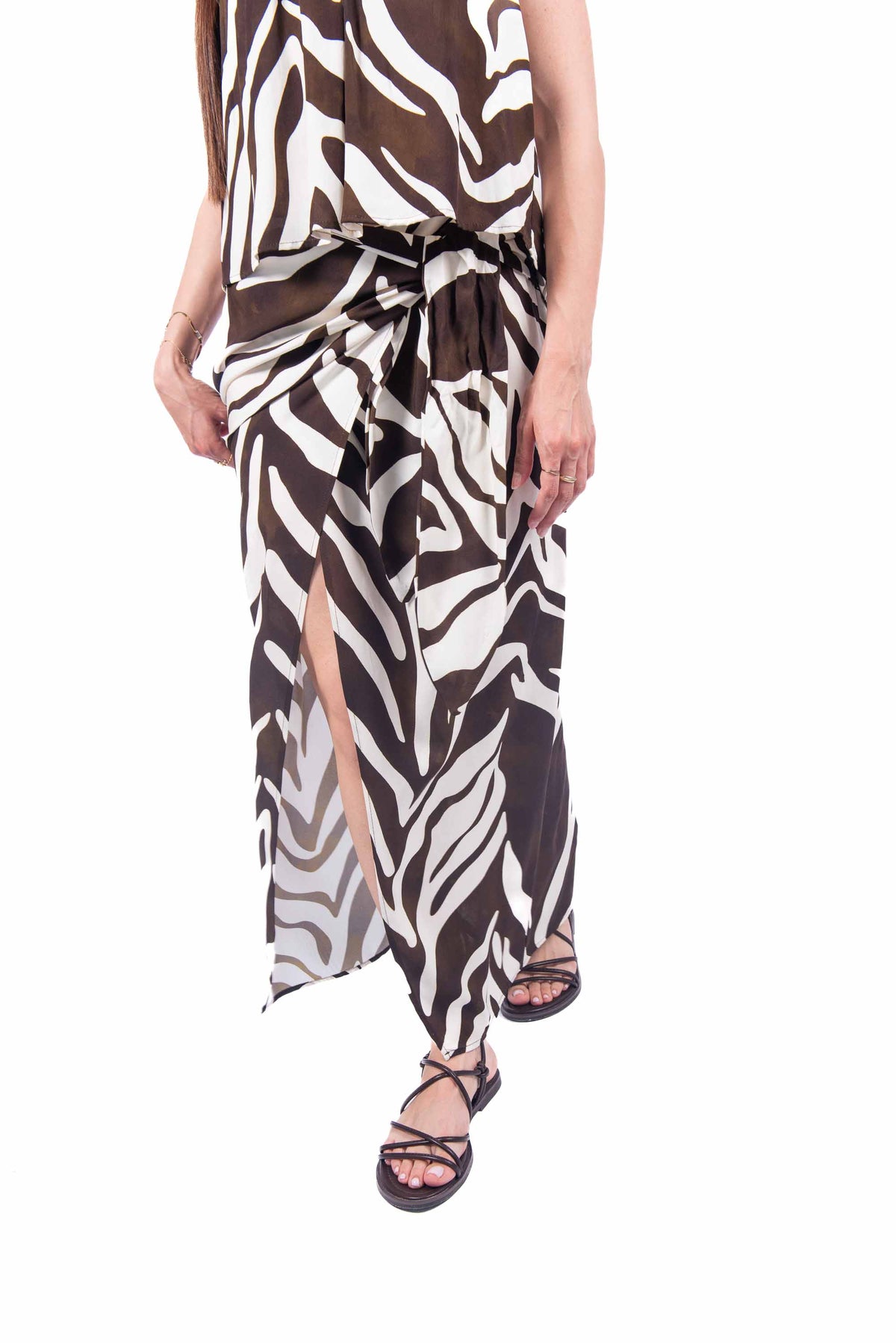 Gonna Incrociata con Stampa Animalier Panna/Marrone donna Tensione in - 4