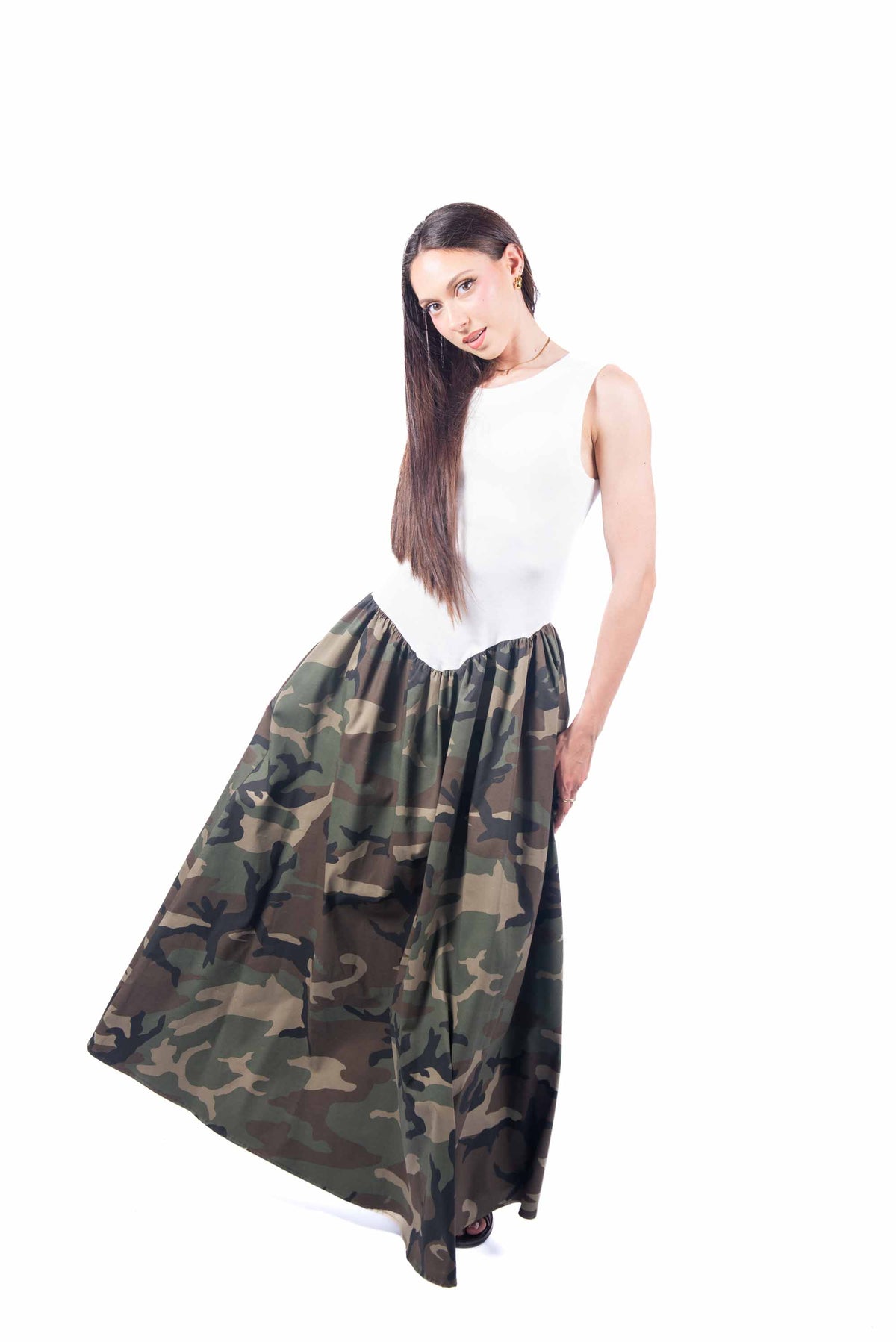 Abito Lungo Combinato Camouflage donna Tensione in - 4