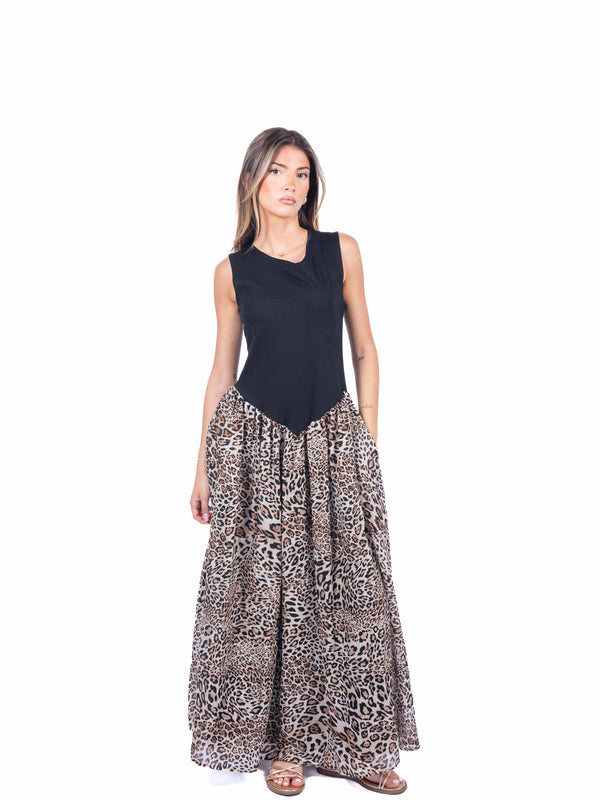 Abito Lungo Combinato Animalier da donna Tensione in