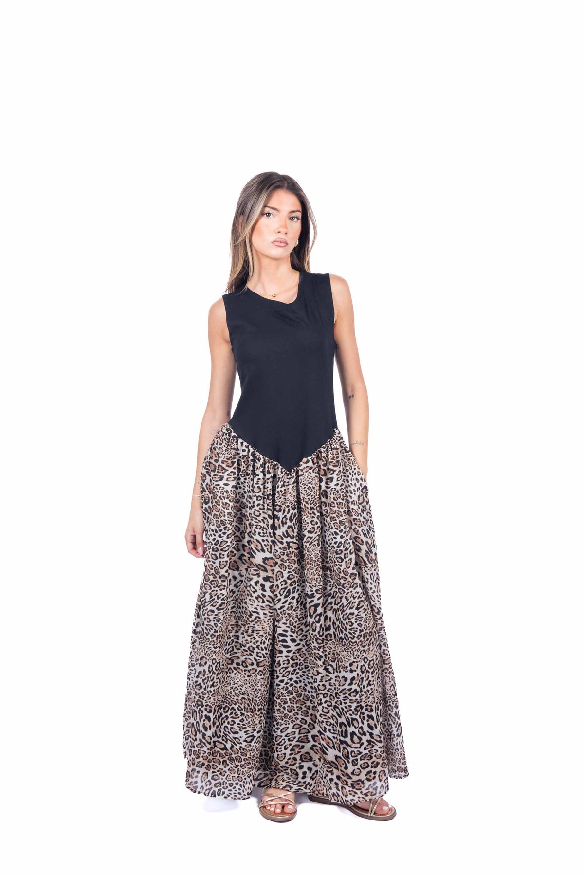 Abito Lungo Combinato Animalier donna Tensione in - 1
