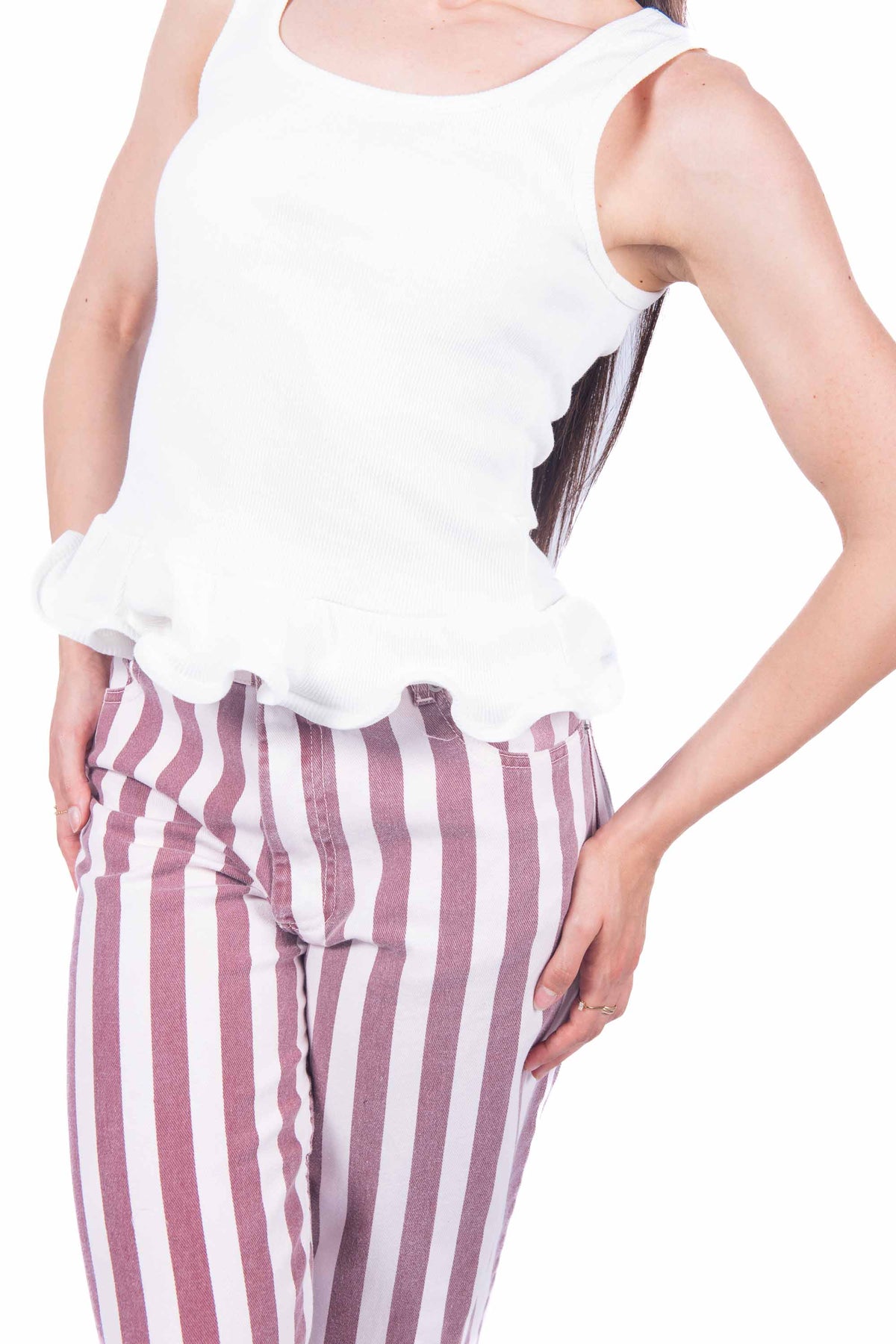 Top a Coste con Volant Bianco donna Tensione in - 1