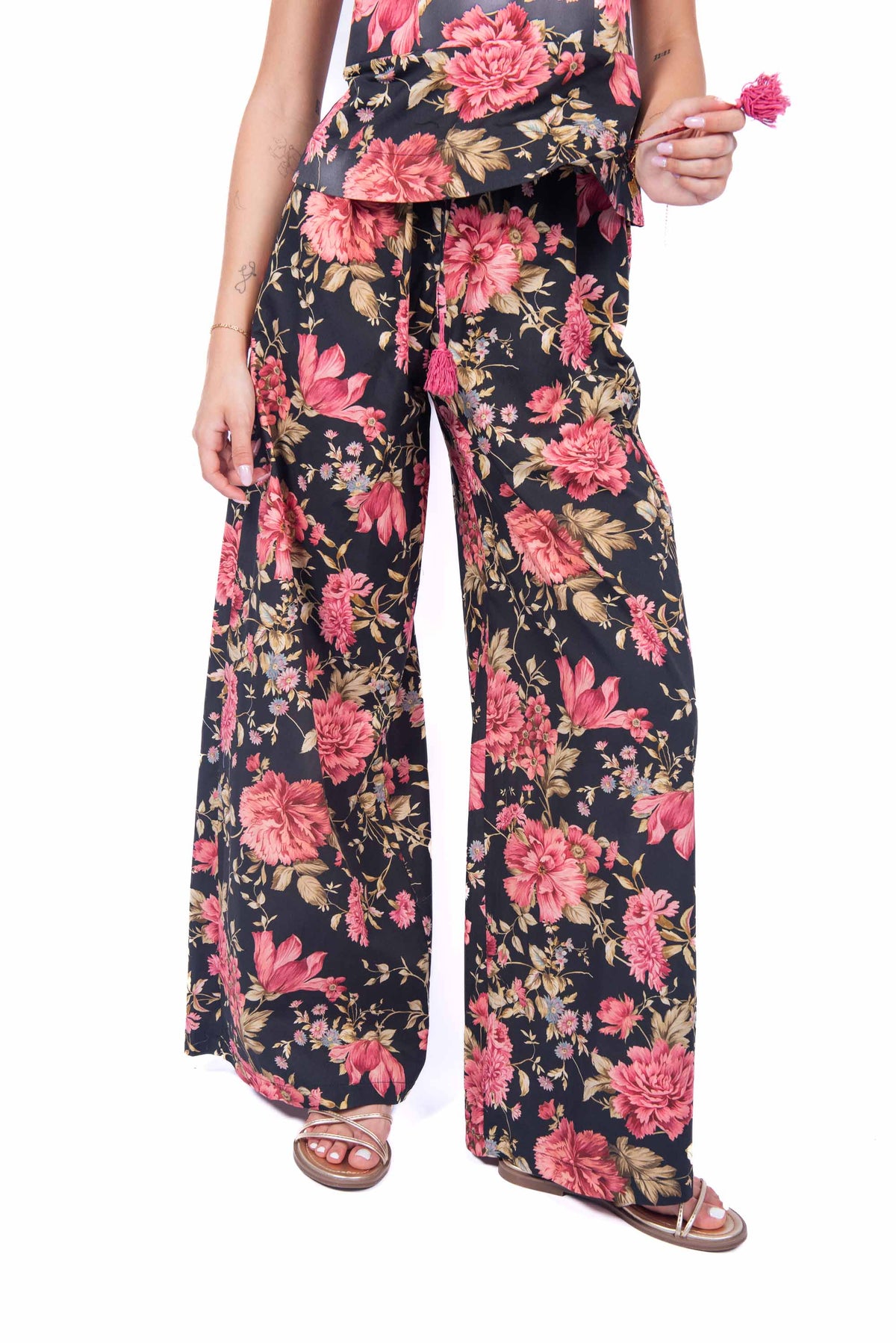 Pantaloni Fluidi Stampa Floreale donna Tensione in - 1