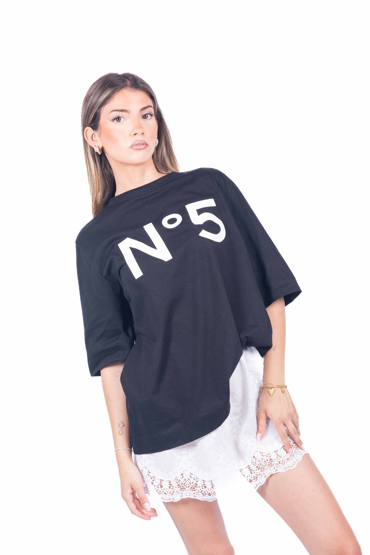 Maxi T-shirt Combinata con Sangallo donna Tensione in - 3