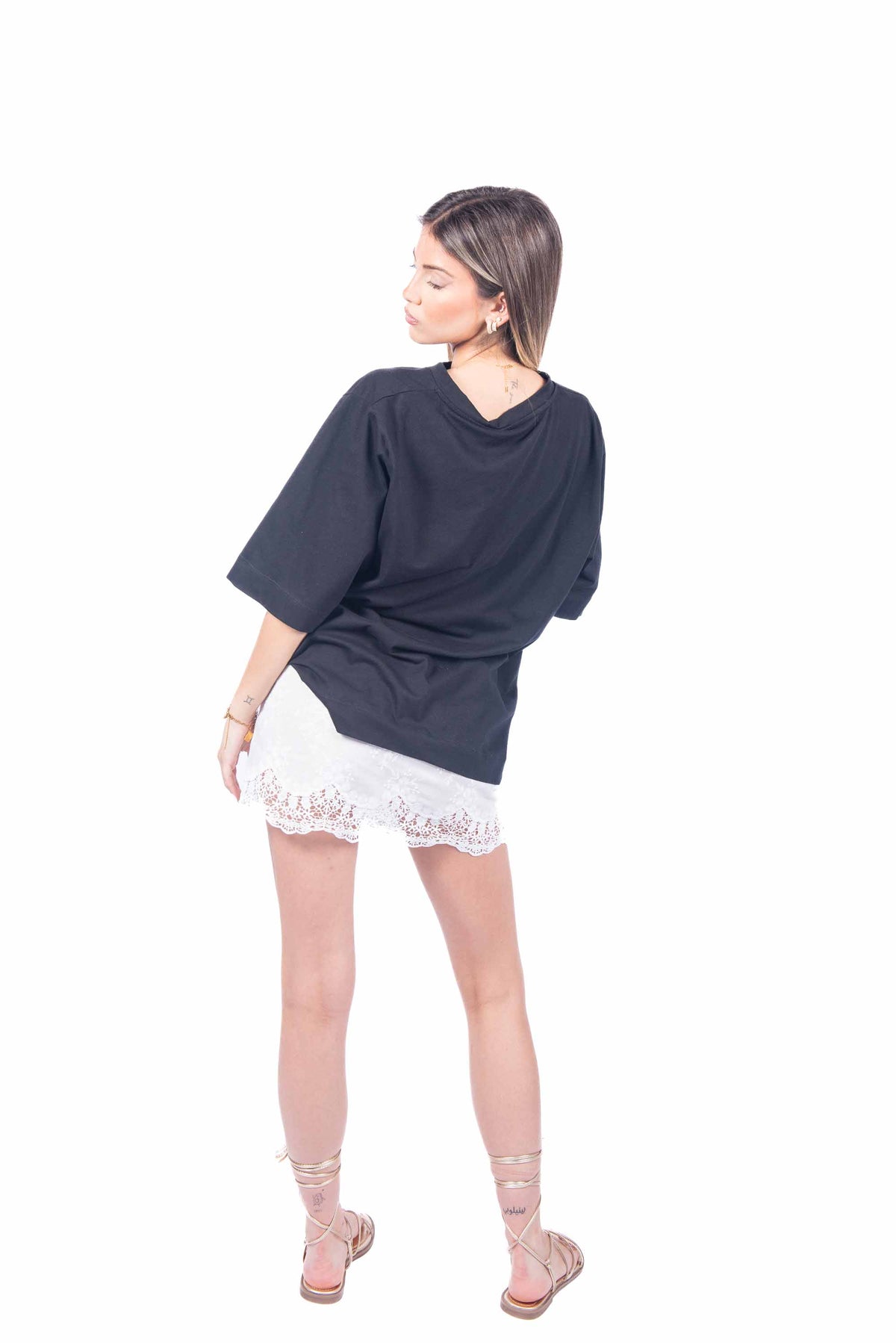 Maxi T-shirt Combinata con Sangallo donna Tensione in - 1