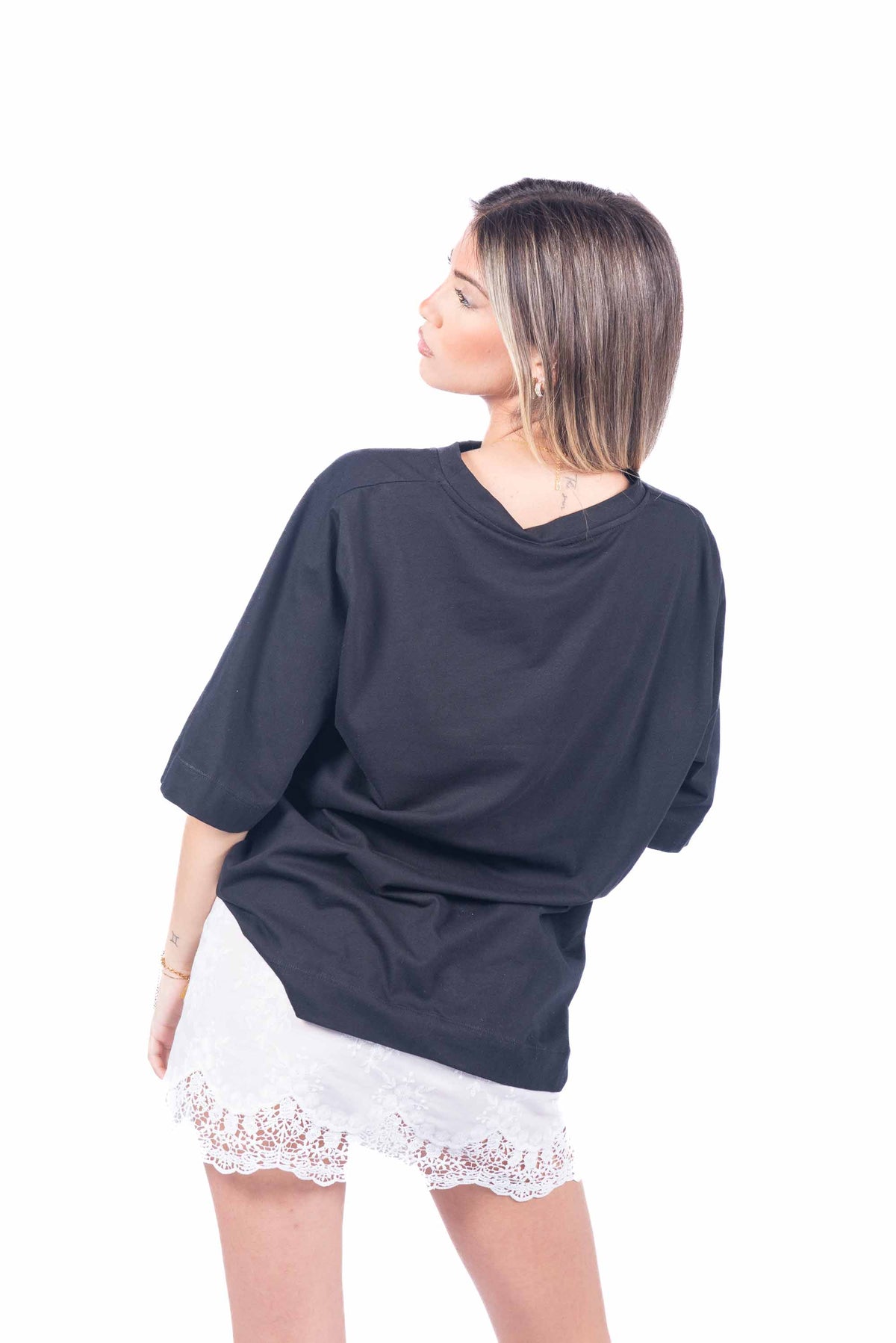 Maxi T-shirt Combinata con Sangallo donna Tensione in - 5