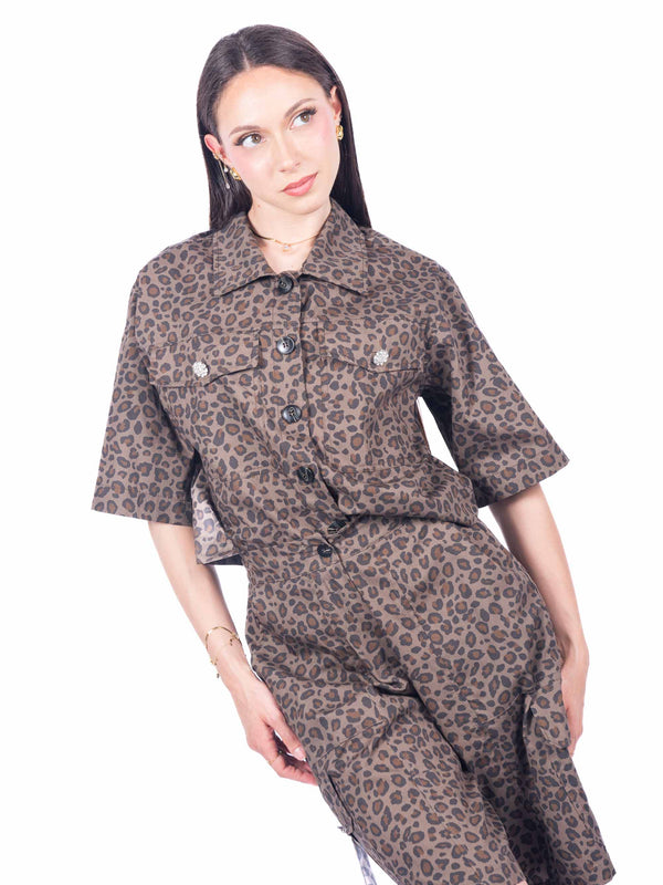 Camicia Crop Animalier da donna Tensione in