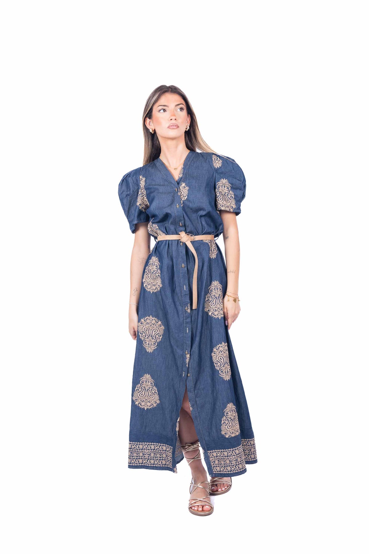 Abito Chemisier Effetto Denim con Ricami donna Tensione in - 1
