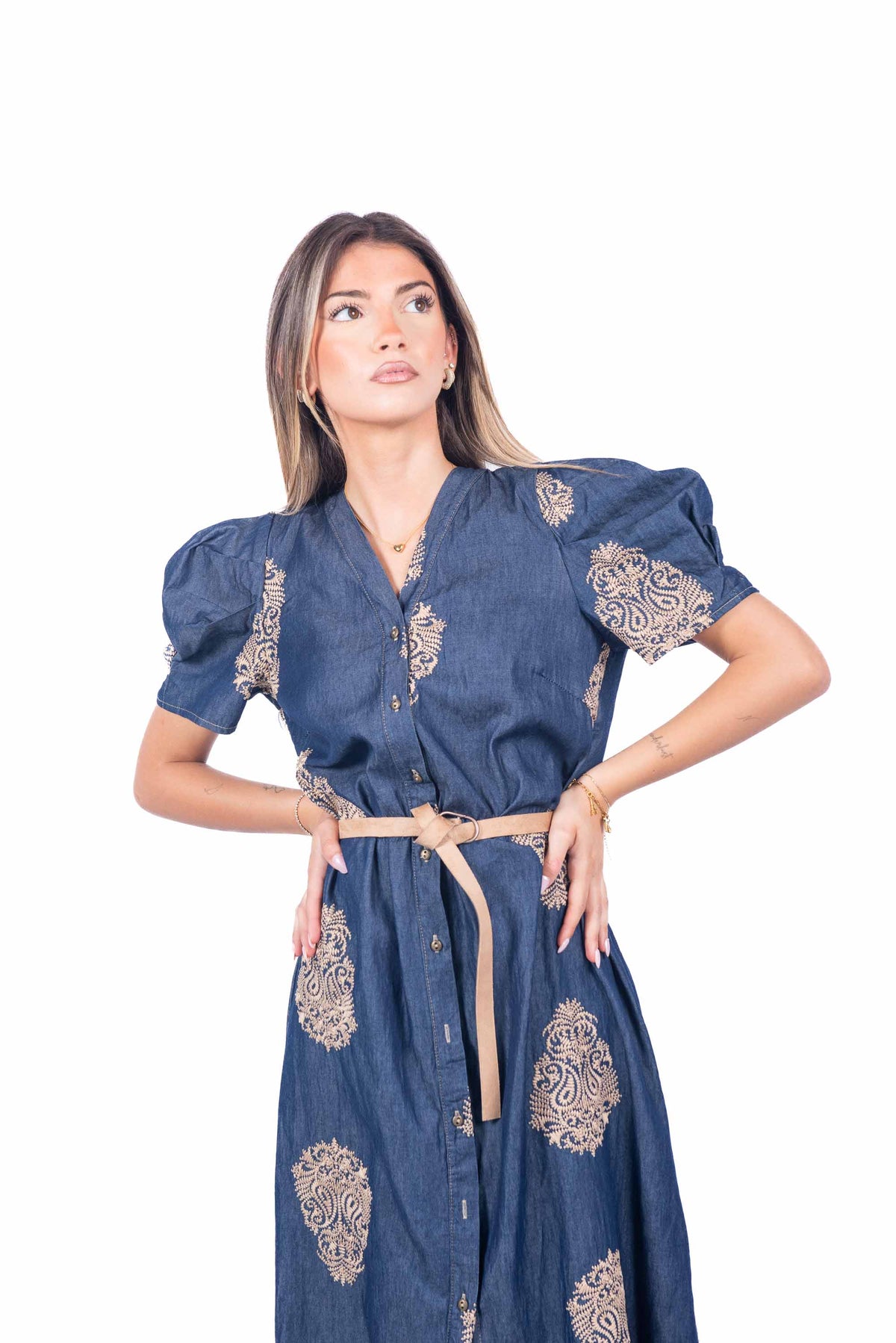 Abito Chemisier Effetto Denim con Ricami donna Tensione in - 2