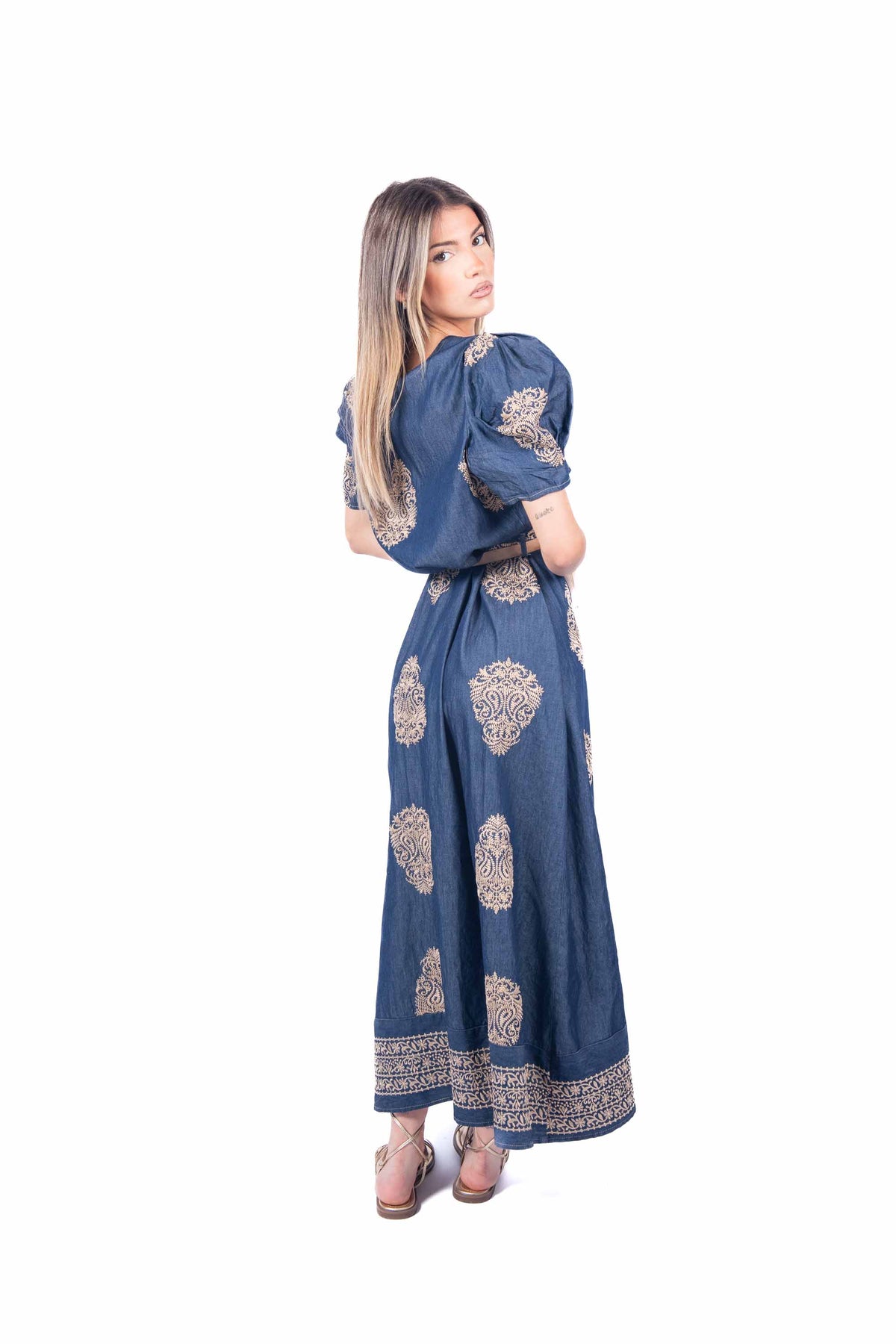 Abito Chemisier Effetto Denim con Ricami donna Tensione in - 3