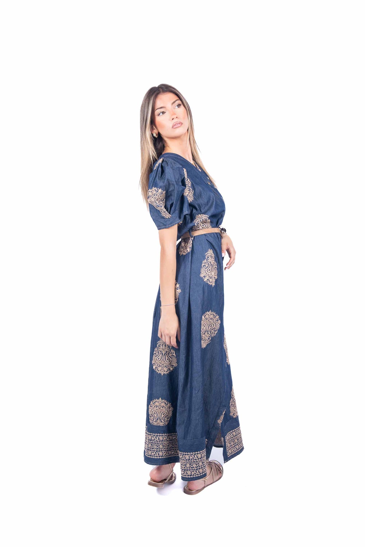 Abito Chemisier Effetto Denim con Ricami donna Tensione in - 6