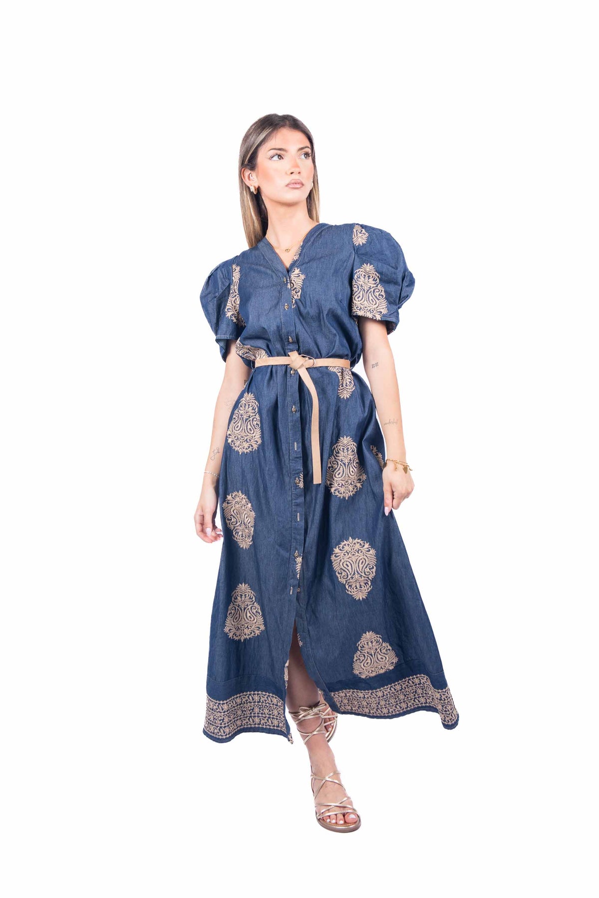 Abito Chemisier Effetto Denim con Ricami donna Tensione in - 5