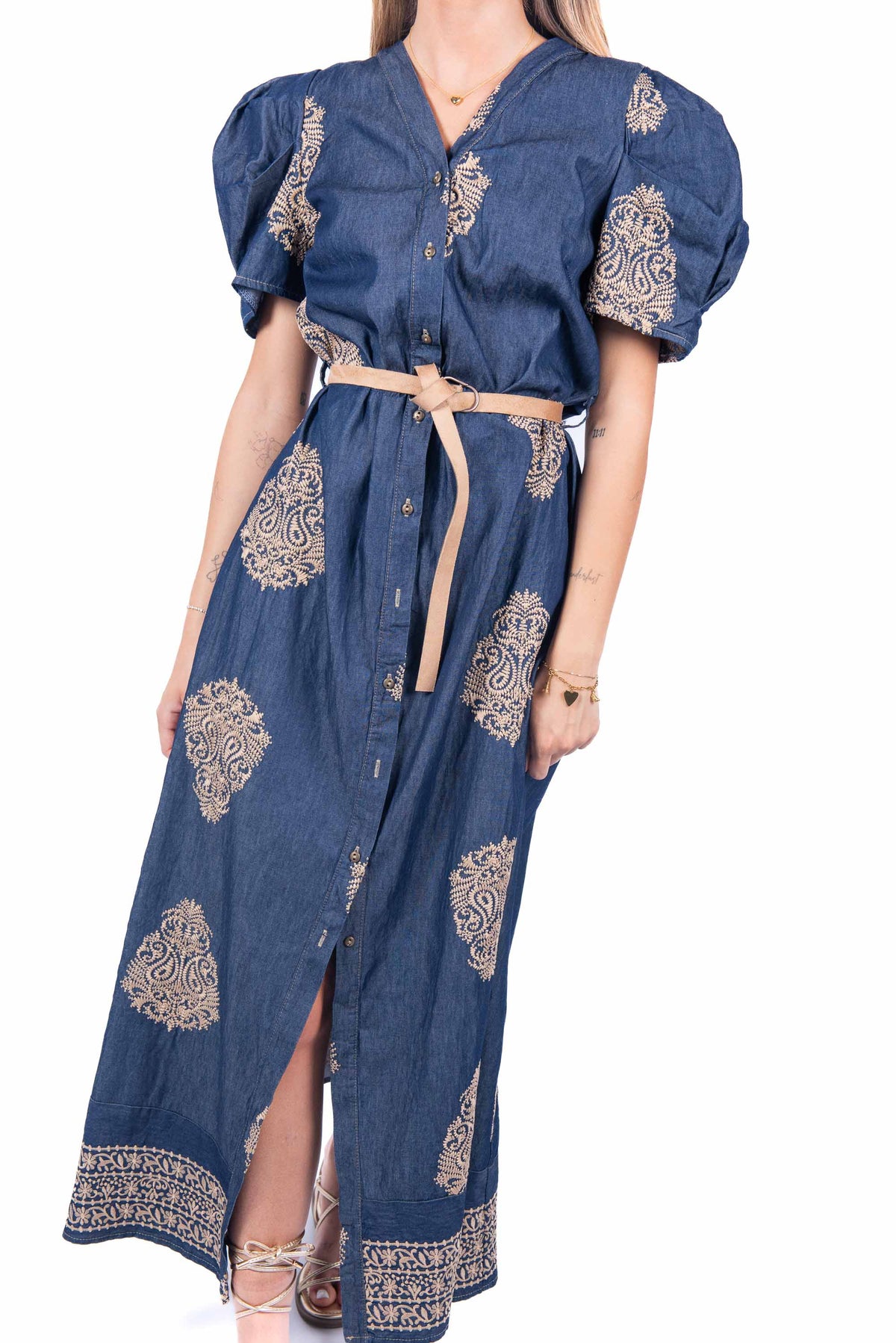 Abito Chemisier Effetto Denim con Ricami donna Tensione in - 4