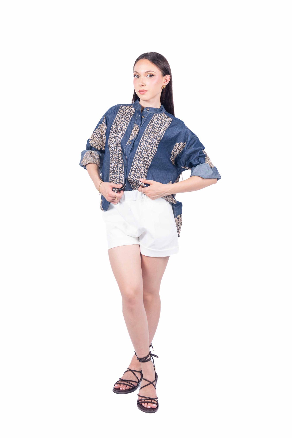 Camicia Chambray con Ricami donna Tensione in - 5