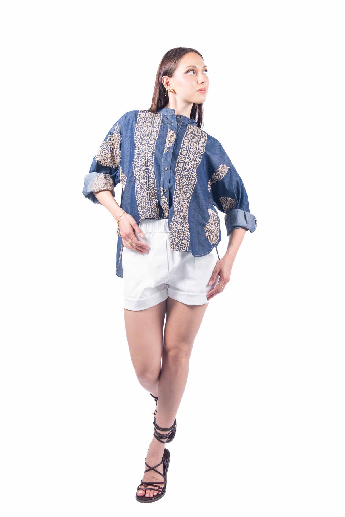 Camicia Chambray con Ricami donna Tensione in - 2