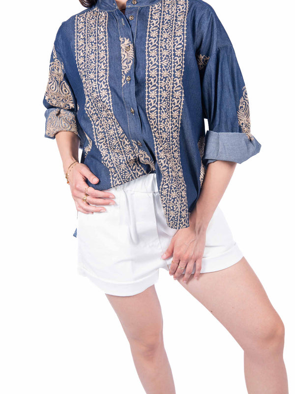 Camicia Chambray con Ricami da donna Tensione in