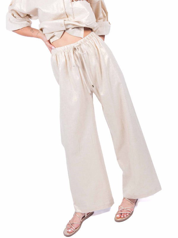Pantaloni Laminati Beige da donna Tensione in
