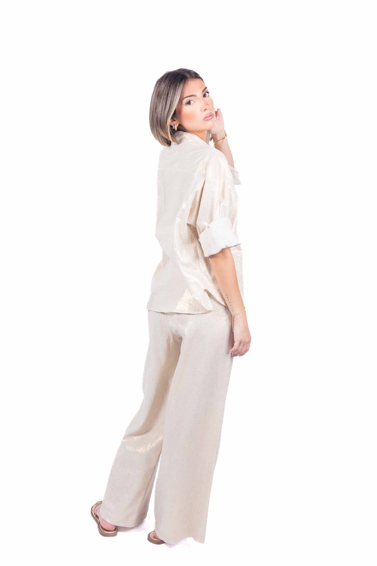 Pantaloni Laminati Beige donna Tensione in - 3