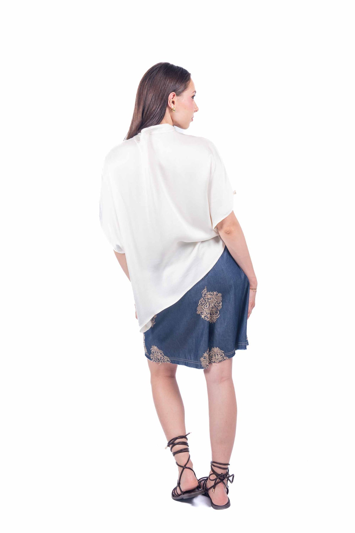 Bermuda in Chambray con Ricami donna Tensione in - 4