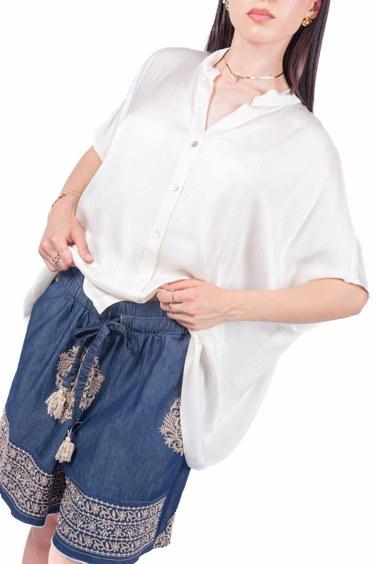 Camicia Panna Satinata donna Tensione in - 3